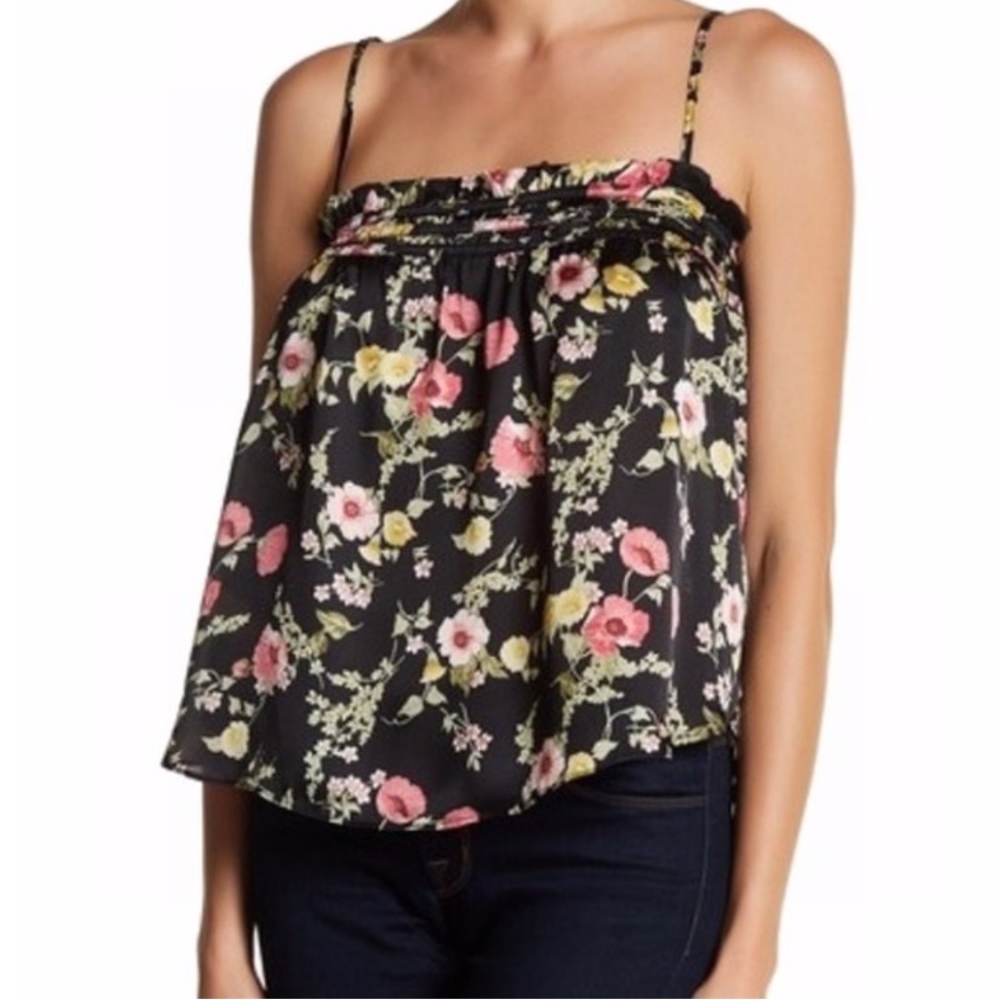 H.I.P. Floral-Print Satin Curved Hem Cami Top - S